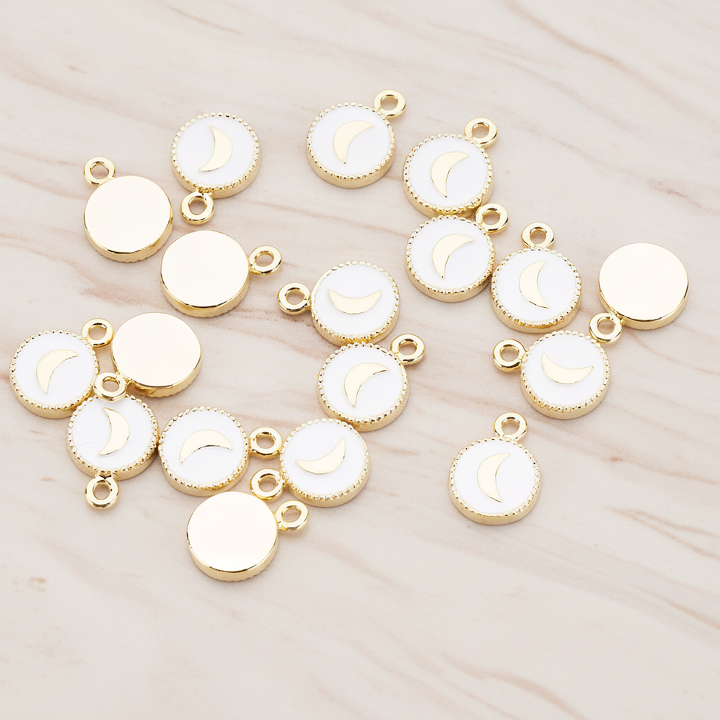 Round Heart or Moon or Peace or Star of Hand or Crown Pendant, 2 Pc on warm marble background (PD.1030-WH)