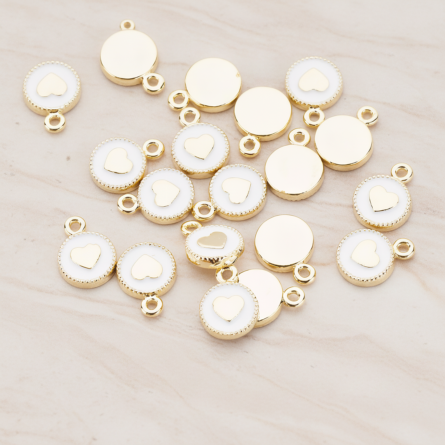 Round Heart or Moon or Peace or Star of Hand or Crown Pendant, 2 Pc on warm marble background (PD.1030-WH)