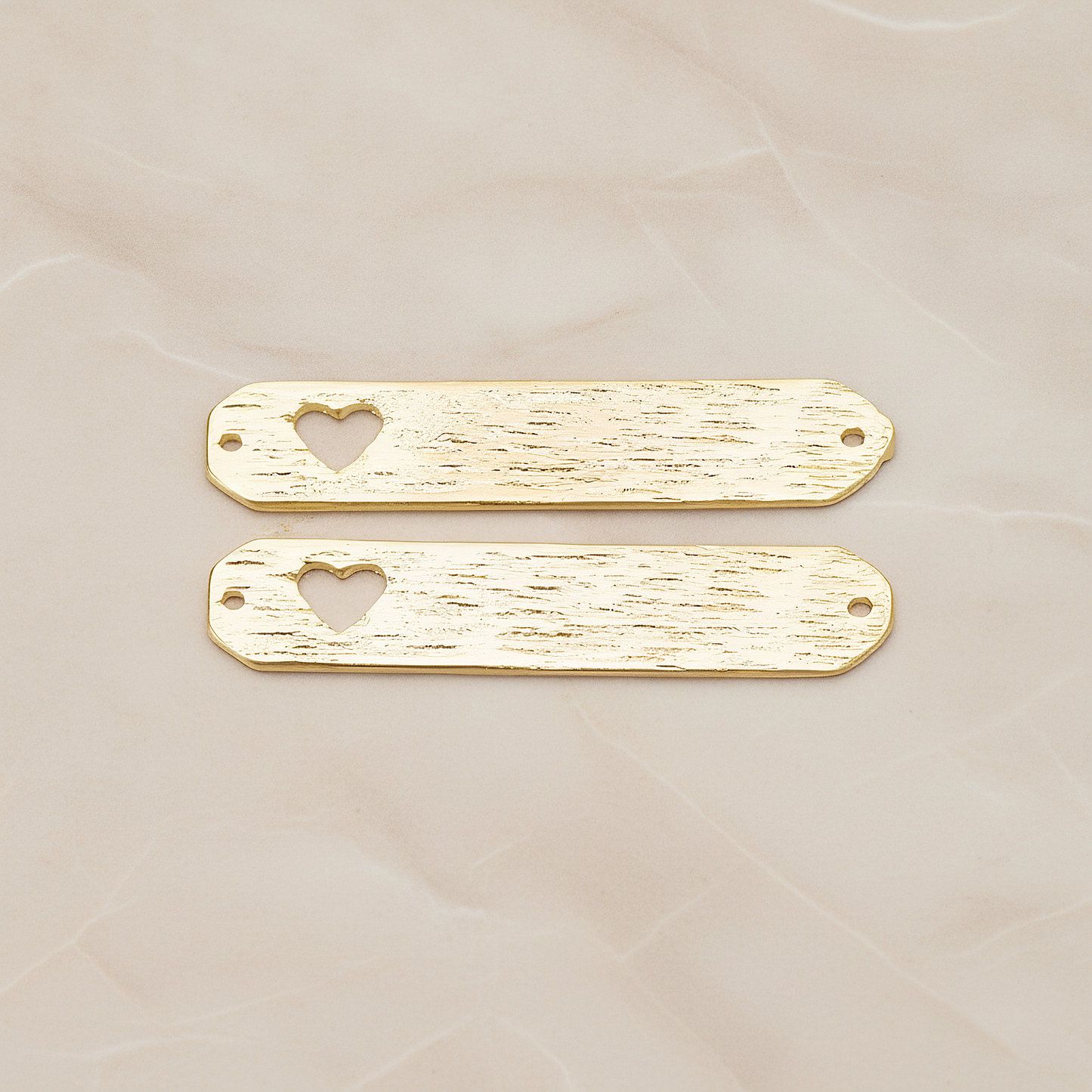 Heart on Brushed Rounded Bar Pendant, 2 Pc on warm marble background (PD.1047)