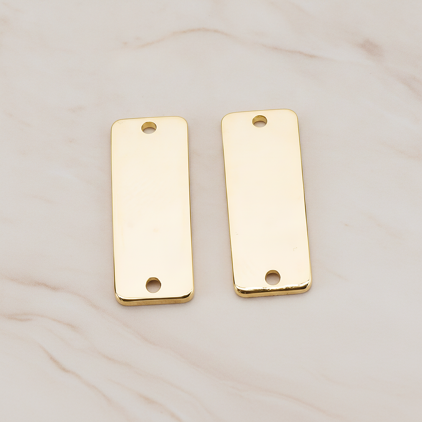 Slightly Curved Rectangle Tag Bar Connector, 2 Pc on warm marble background (PD.1063-01)