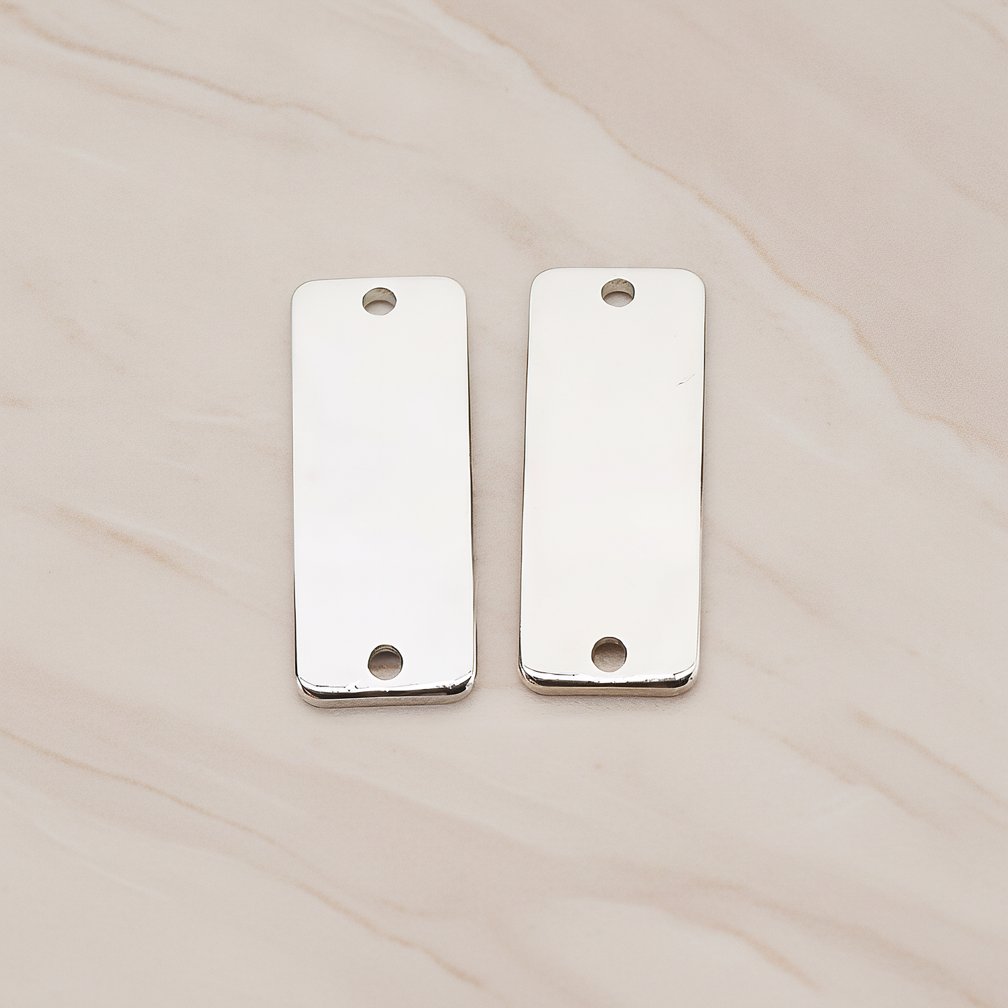 Slightly Curved Rectangle Tag Bar Connector, 2 Pc on warm marble background (PD.1063-01)