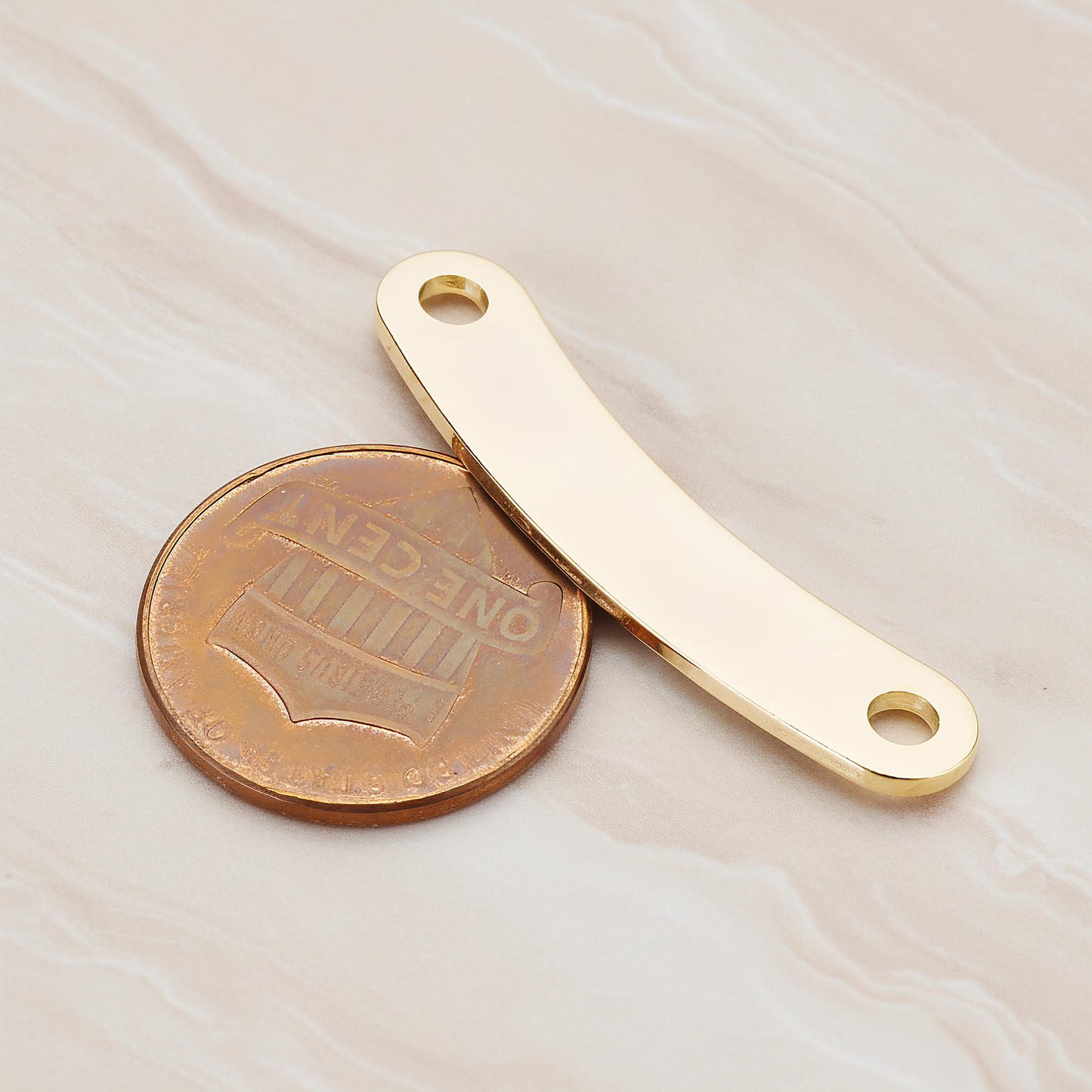 Slightly Curved Rounded Edge Bar Connector, 2 Pc on warm marble background (PD.1063-05)