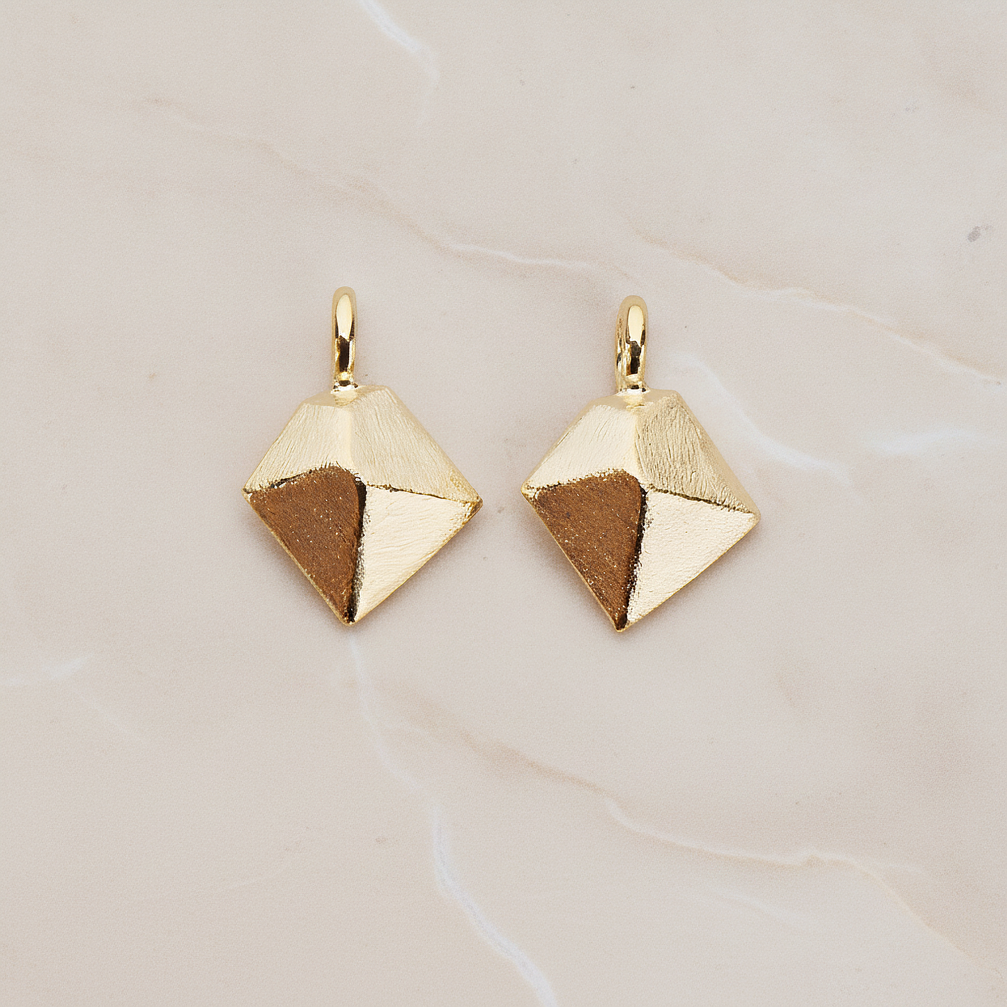 Brushed Pyramid Shaped Pendant, 2 Pc on warm marble background (PD.1070)