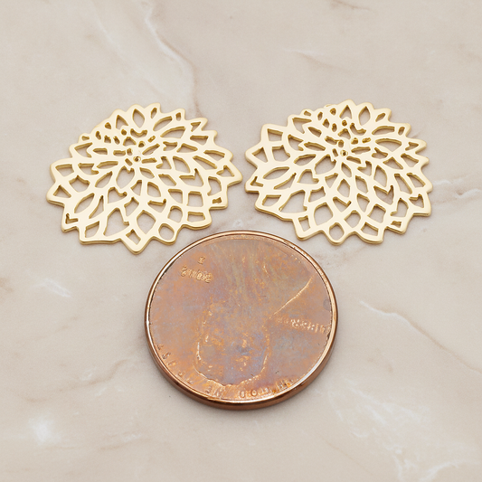 Mum Flower Silhouette Pendant, 2 Pc on warm marble background (PD.1075)