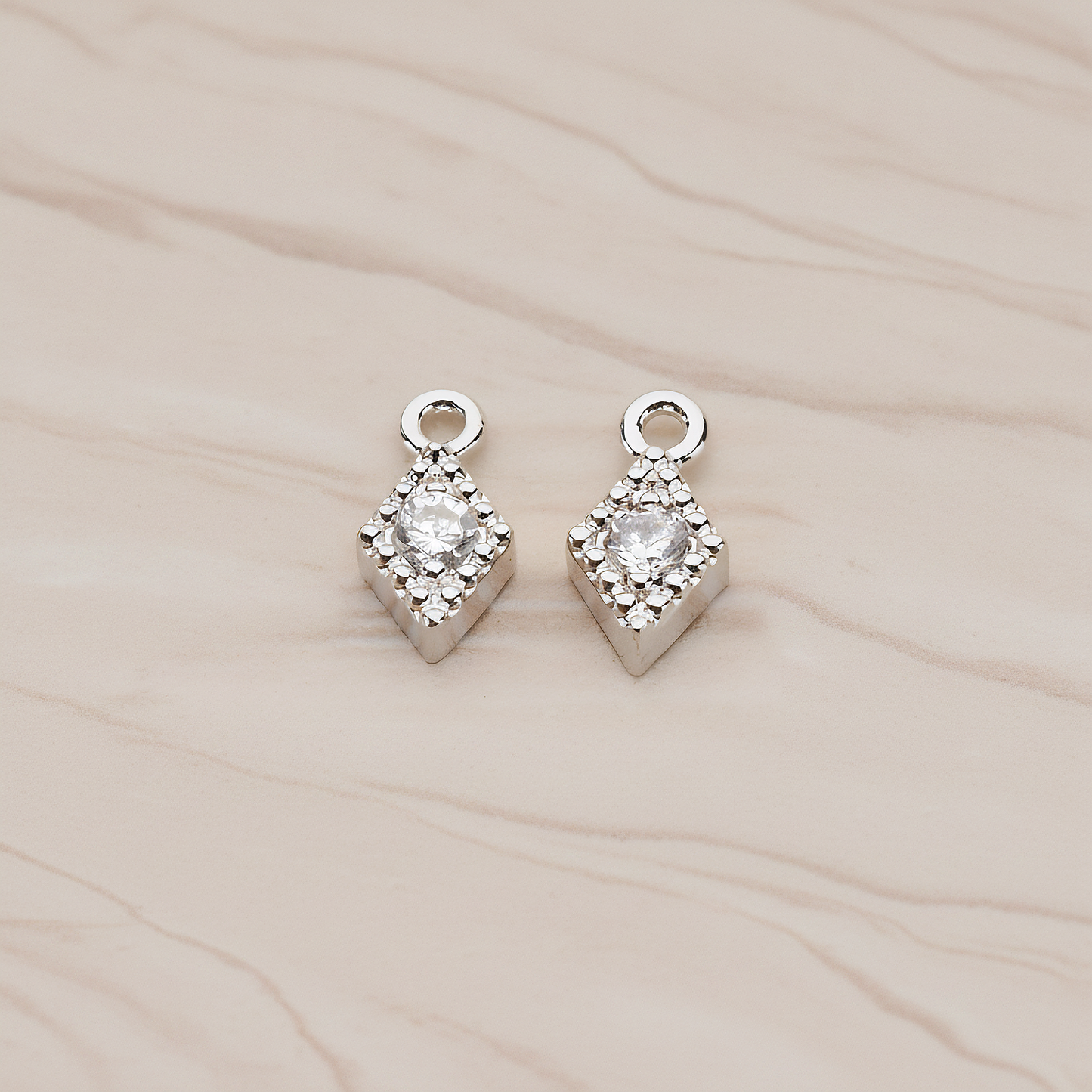 Diamond Shaped Framed Cubic Setting Pendant, 2 Pc on warm marble background (PD.1080)
