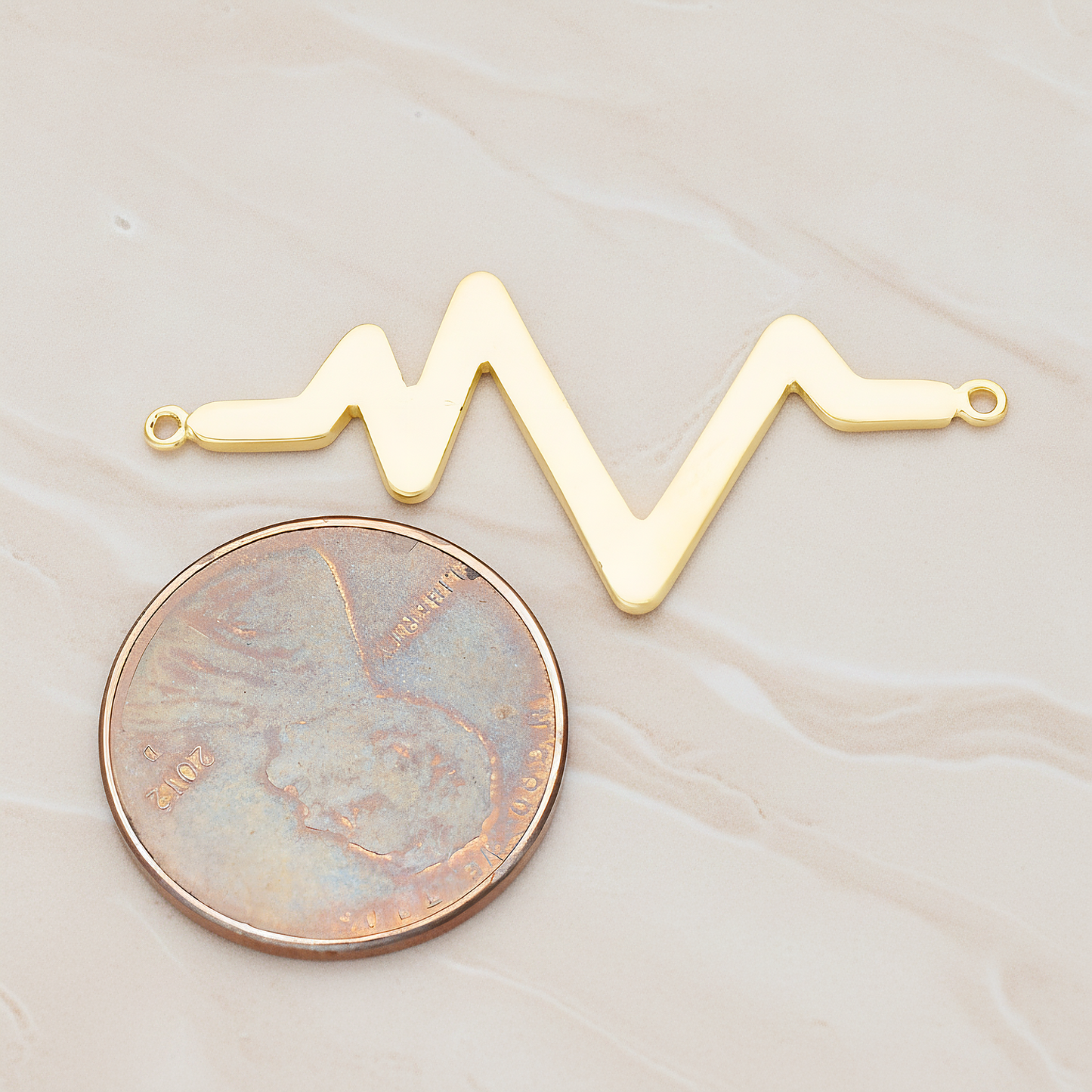 Heartbeat Beep Effect Shaped Ver.2 Pendant, 2 Pc on warm marble background (PD.1139)