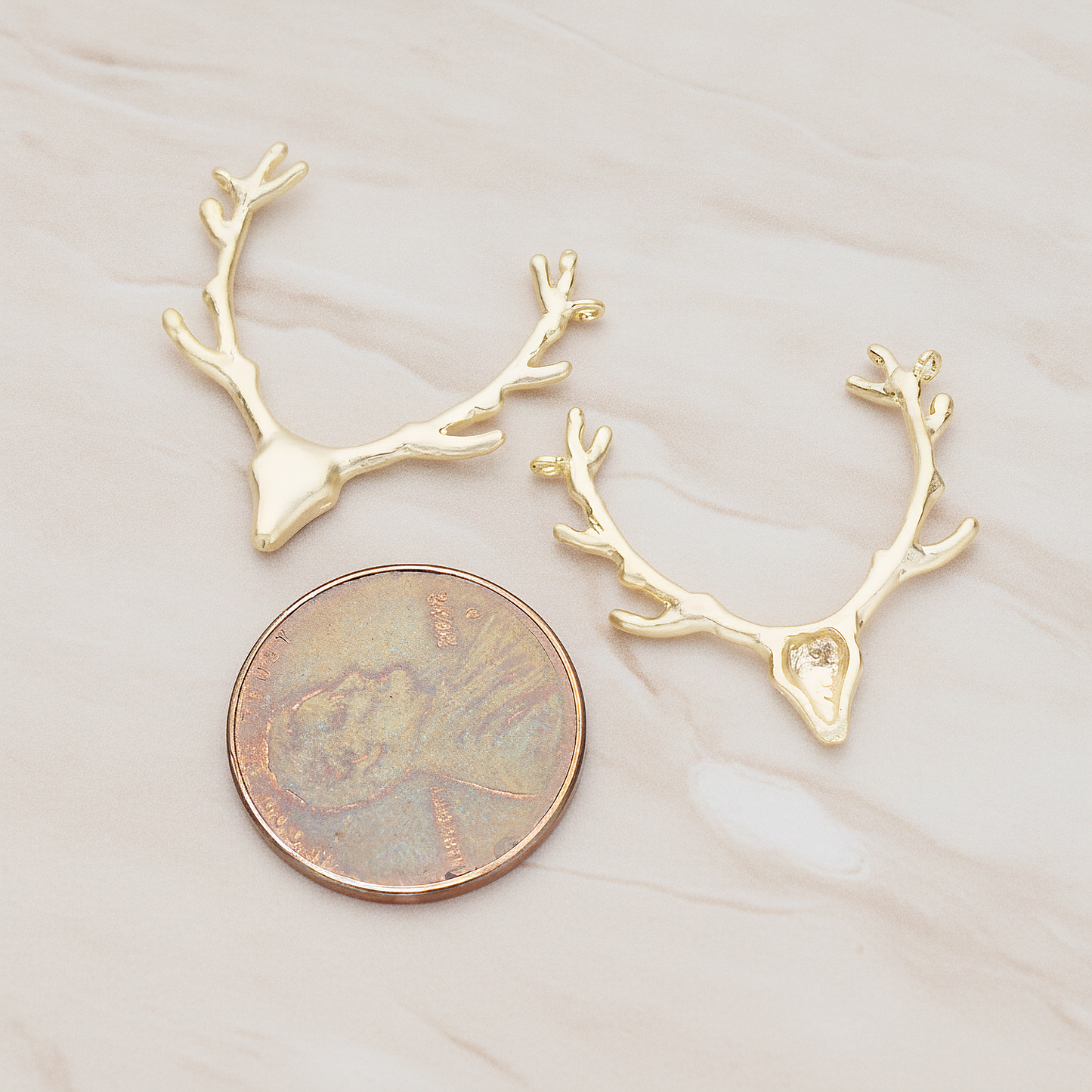 Large Deer Antler Pendant, 2 Pc on warm marble background (PD.1163)