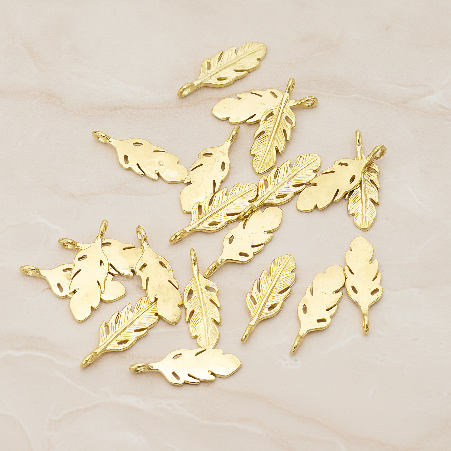Mini Feather Pendant, 2 Pc on warm marble background (PD.1173)