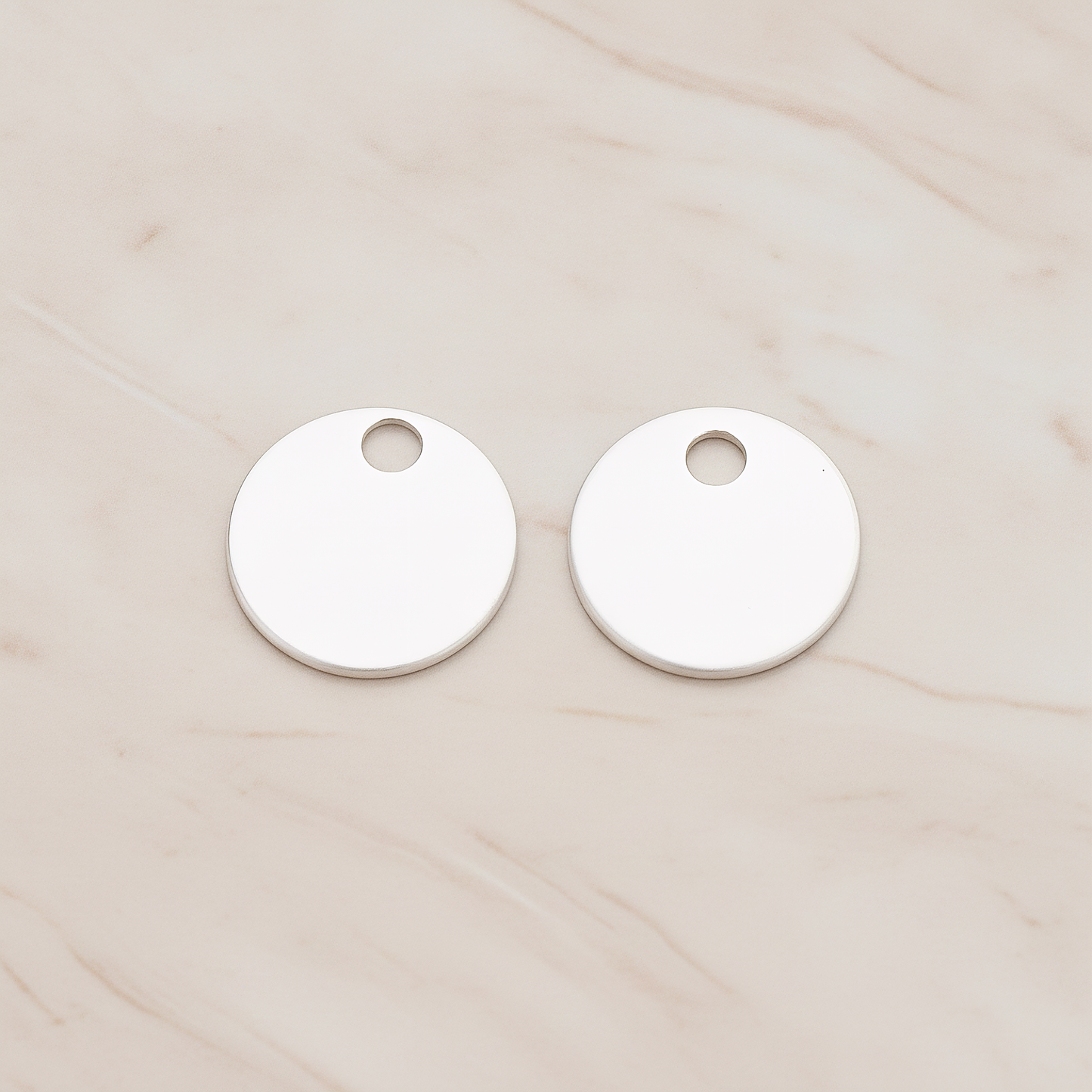 13 Mm Round Tag Disk Coin Charm Pendant, 2 Pc on warm marble background (PD.1212)