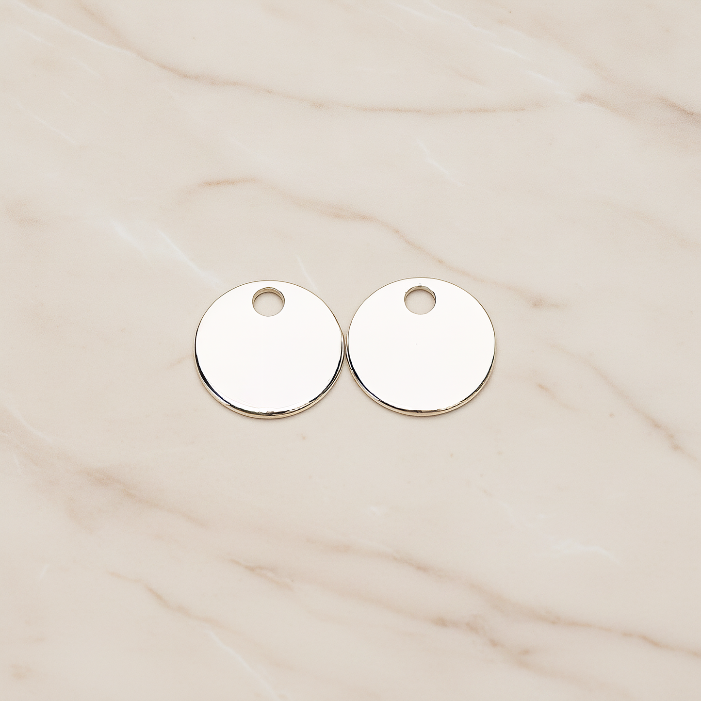 13 Mm Round Tag Disk Coin Charm Pendant, 2 Pc on warm marble background (PD.1212)