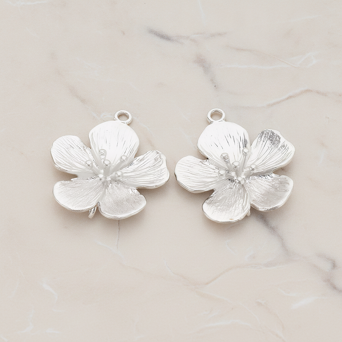 Five Brushed Petal Flower Pendant, 2 Pc on warm marble background (PD.1213-01)