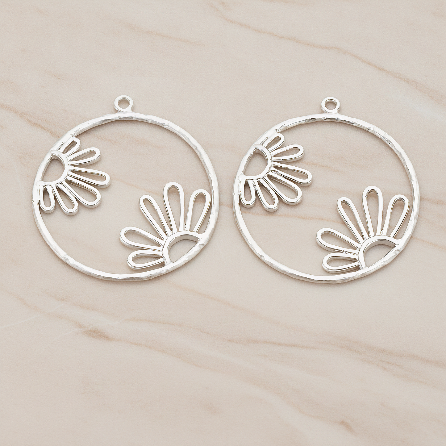 Round Sunflower Pattern Pendant, 2 Pc on warm marble background (PD.1214)