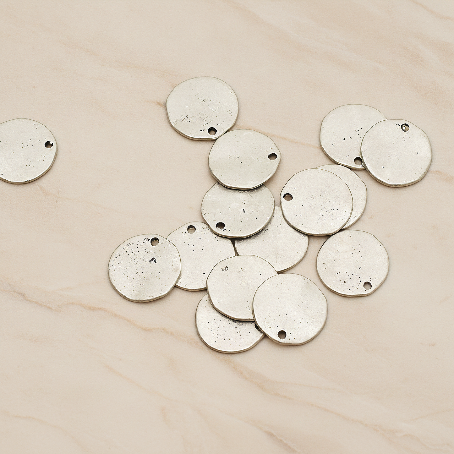 Uneven Circle Round Disk Pendant, 2 Pc on warm marble background (PD.1236)