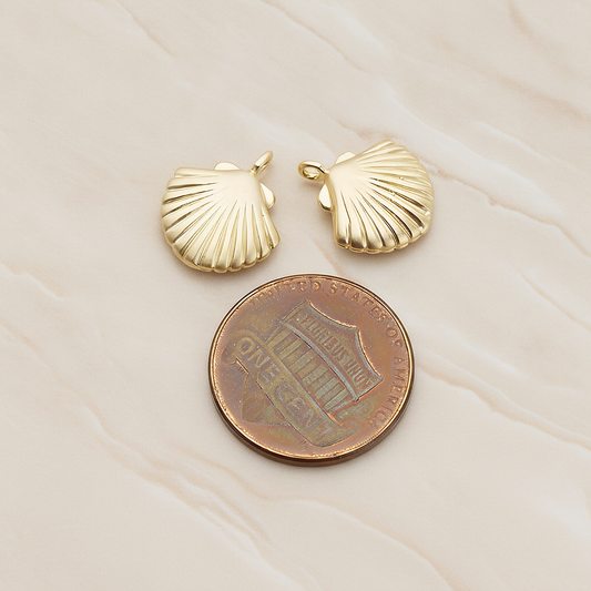 Scallop Seashell Pendant, 2 Pc on warm marble background (PD.1242)