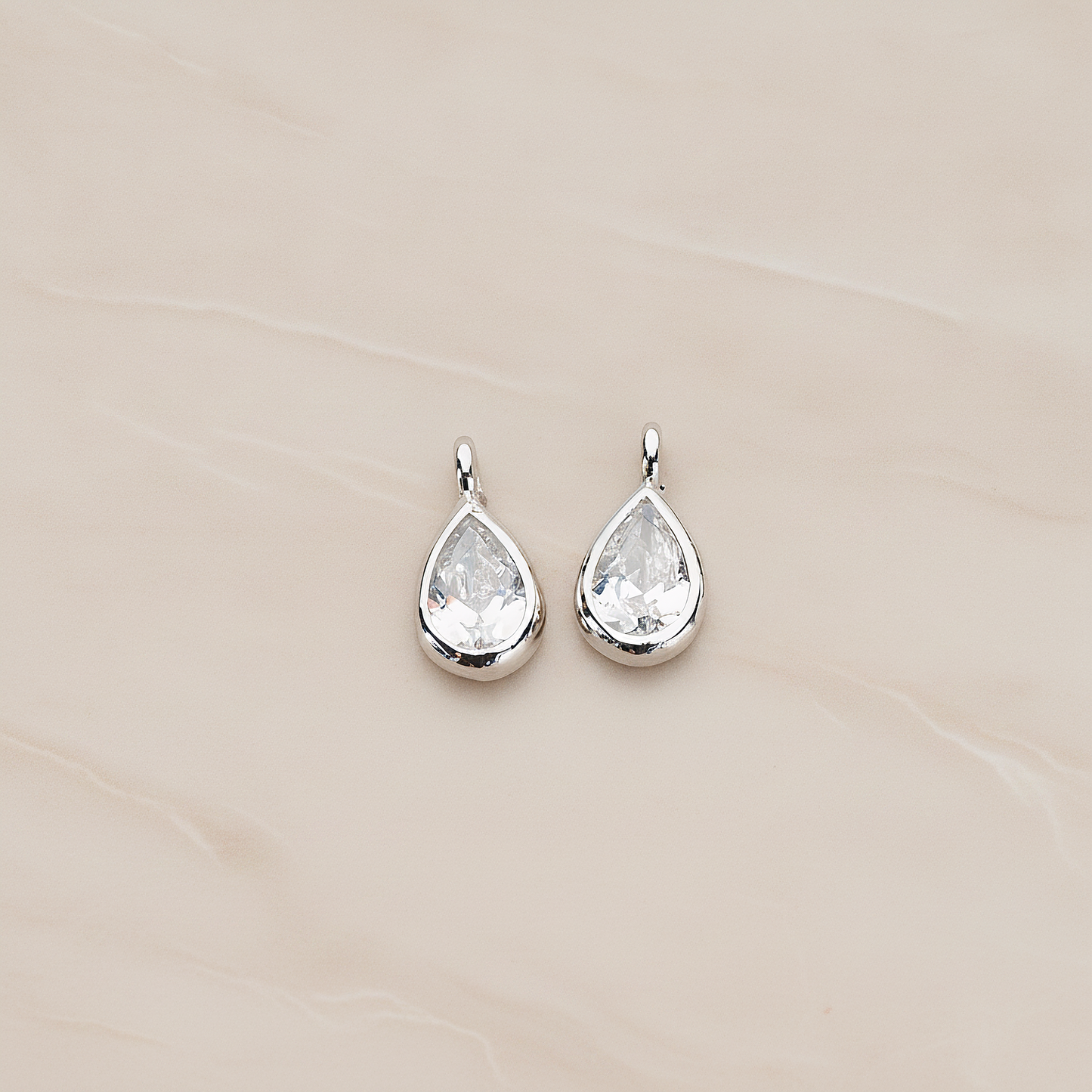 Mini Framed Cubic Zirconia Pendant, 2 Pc on warm marble background (PD.1266)