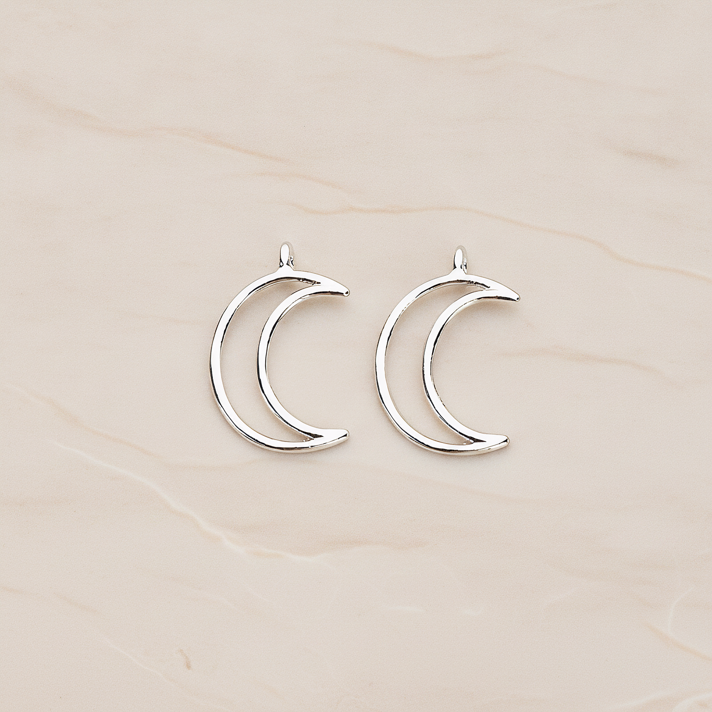 Simple Line Animated Moon Pendant, 2Pc on warm marble background (PD.1293)