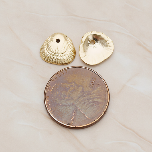 Mini Seashell with Center Hole Pendant, 2 Pc on warm marble background (PD.1309)