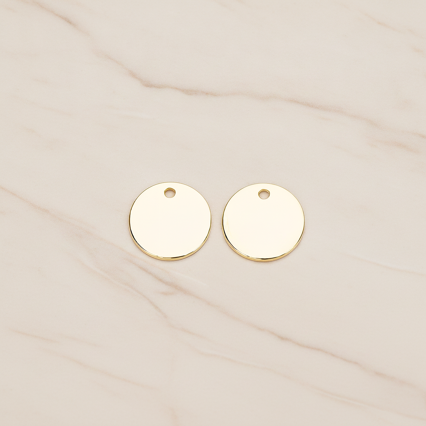 Round 10 Mm Disk Tag Coin Pendant, 2 Pc on warm marble background (PD.1322)
