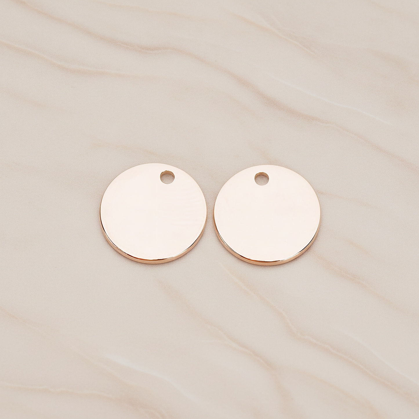Round 10 Mm Disk Tag Coin Pendant, 2 Pc on warm marble background (PD.1322)