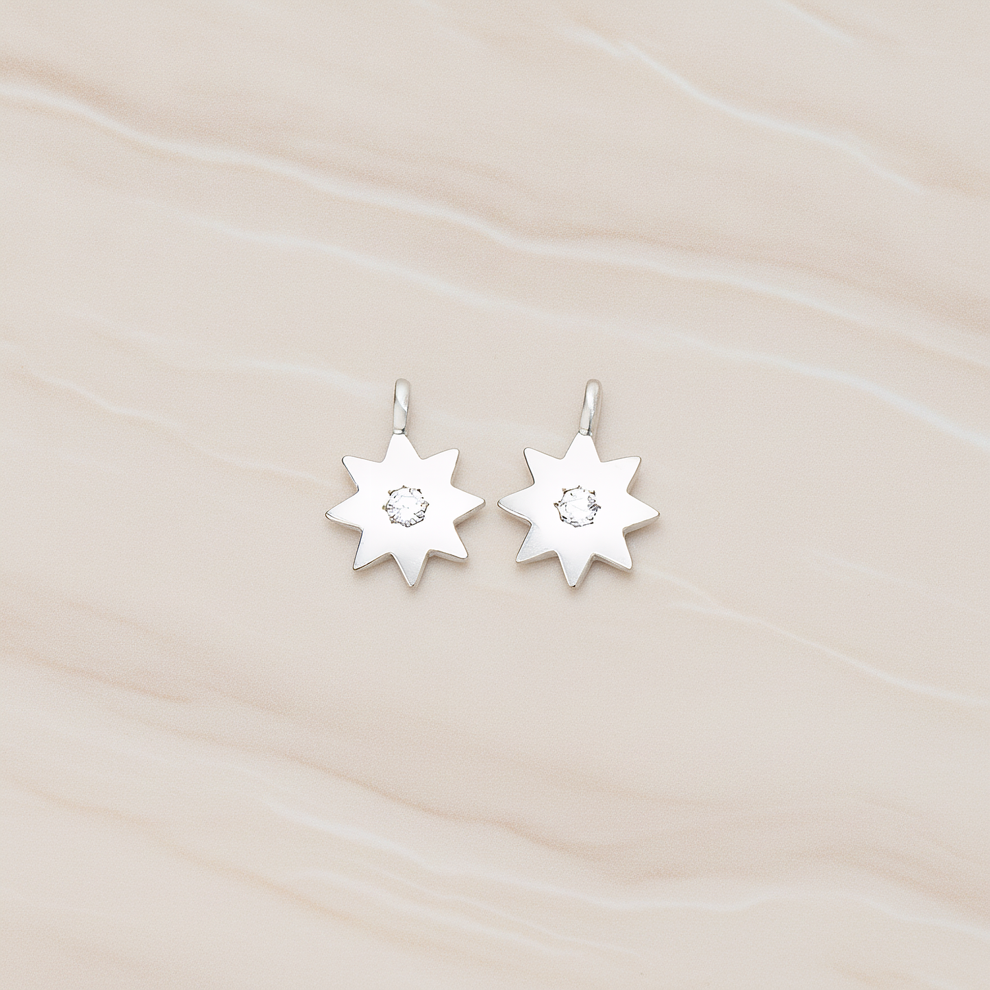 Cubic Center Ancient Sun Pictograph Shape Pendant, 2 Pc on warm marble background (PD.1346)