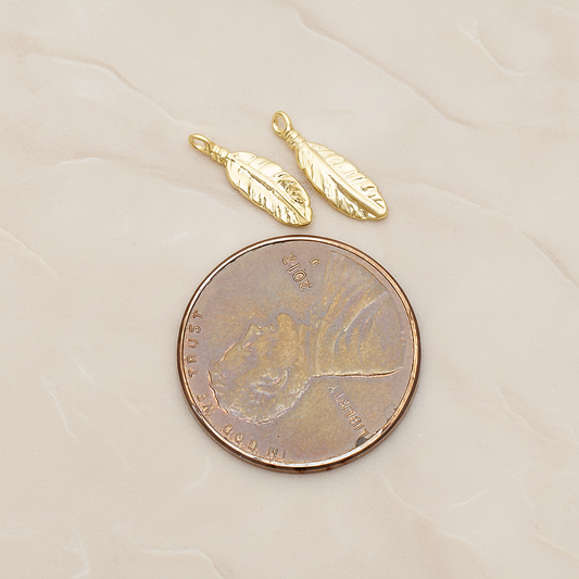Indian Mini Dream Catcher Feather Pendant, 2 Pc on warm marble background (PD.1355)