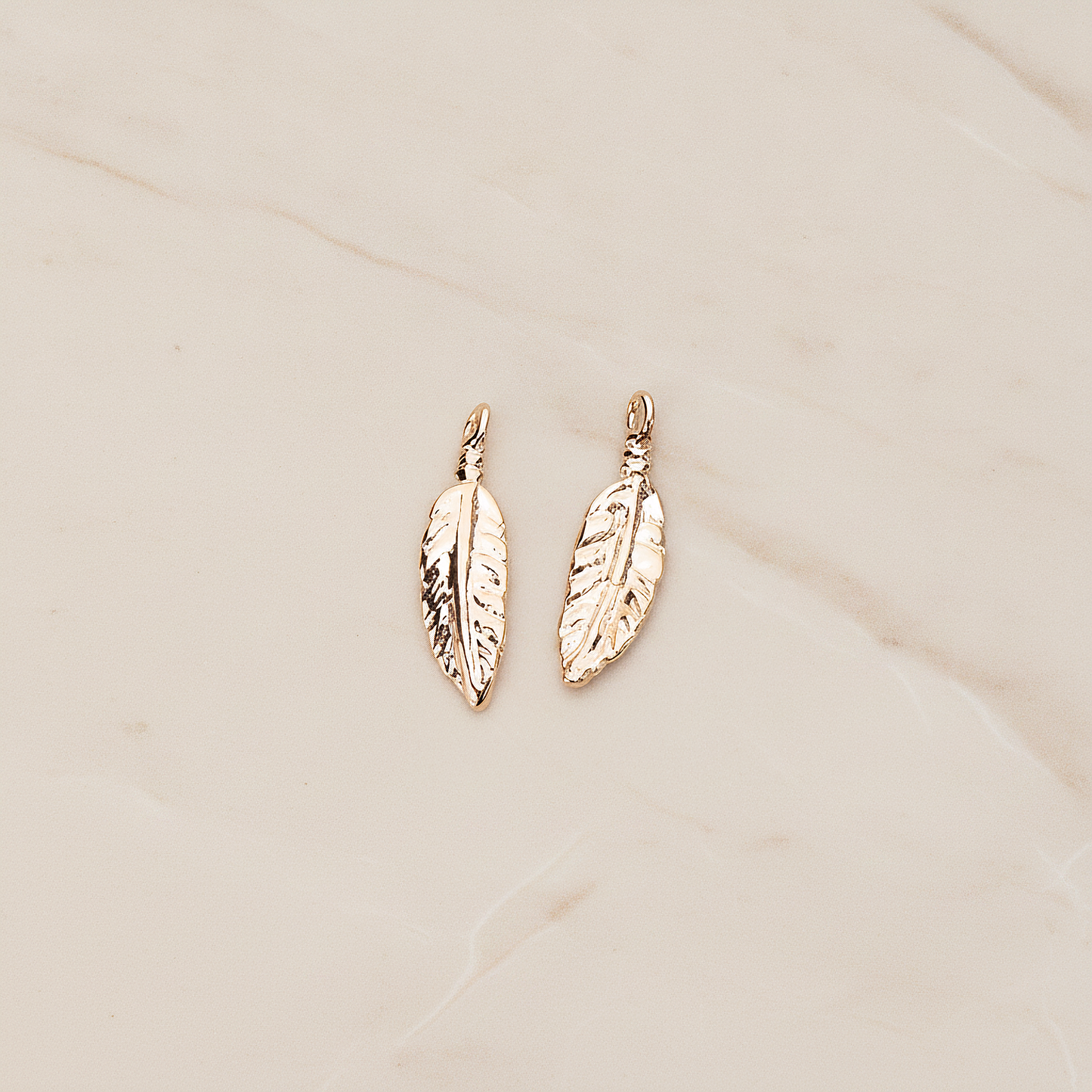 Indian Mini Dream Catcher Feather Pendant, 2 Pc on warm marble background (PD.1355)