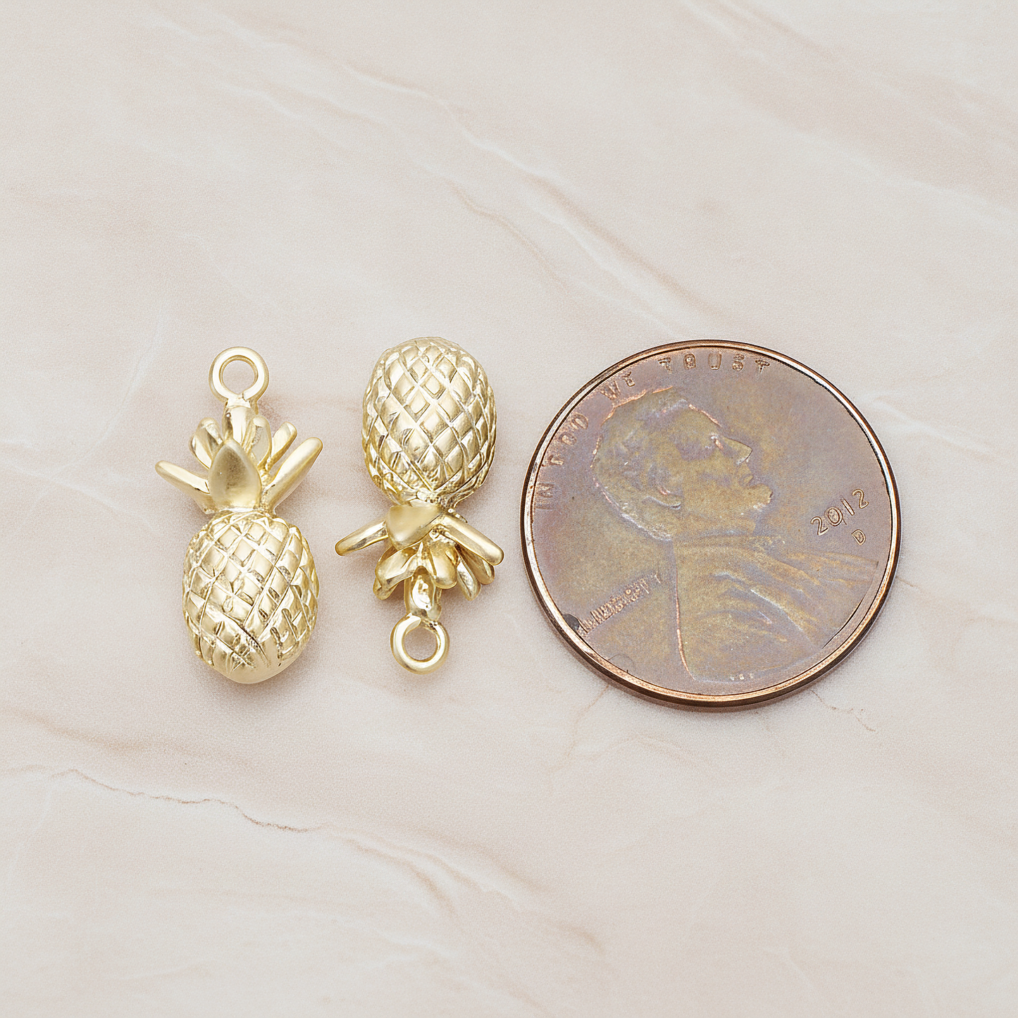 3D Mini Pineapple Pendant, 2 Pc on warm marble background (PD.1356)