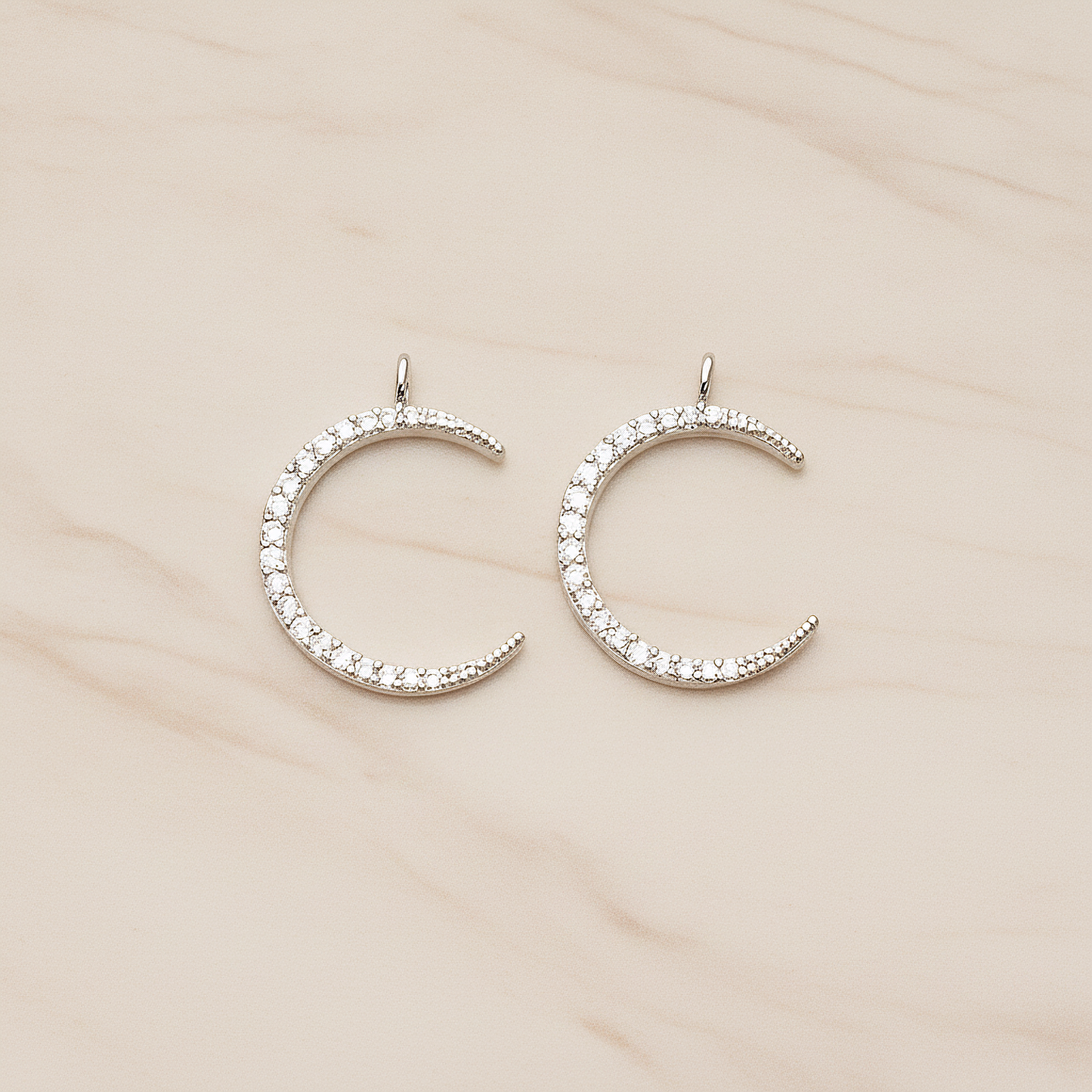 Cubic Zirconia Setting Thin Crescent Moon Pendant, 1 Pc on warm marble background (PD.1365)