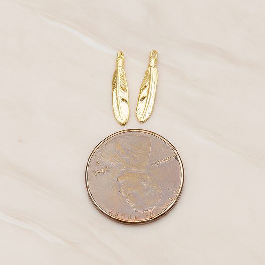 Round Edge Mini Feather Dream Catcher Feather Pendant, 2 Pc on warm marble background (PD.1373)