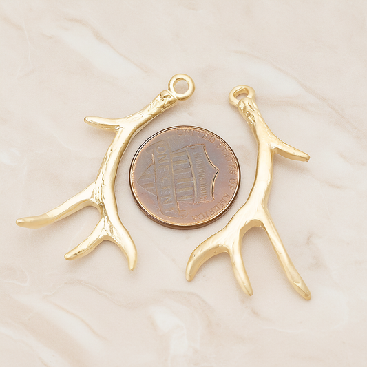 Deer Moose Antler Pendant, 2 Pc on warm marble background (PD.1402)