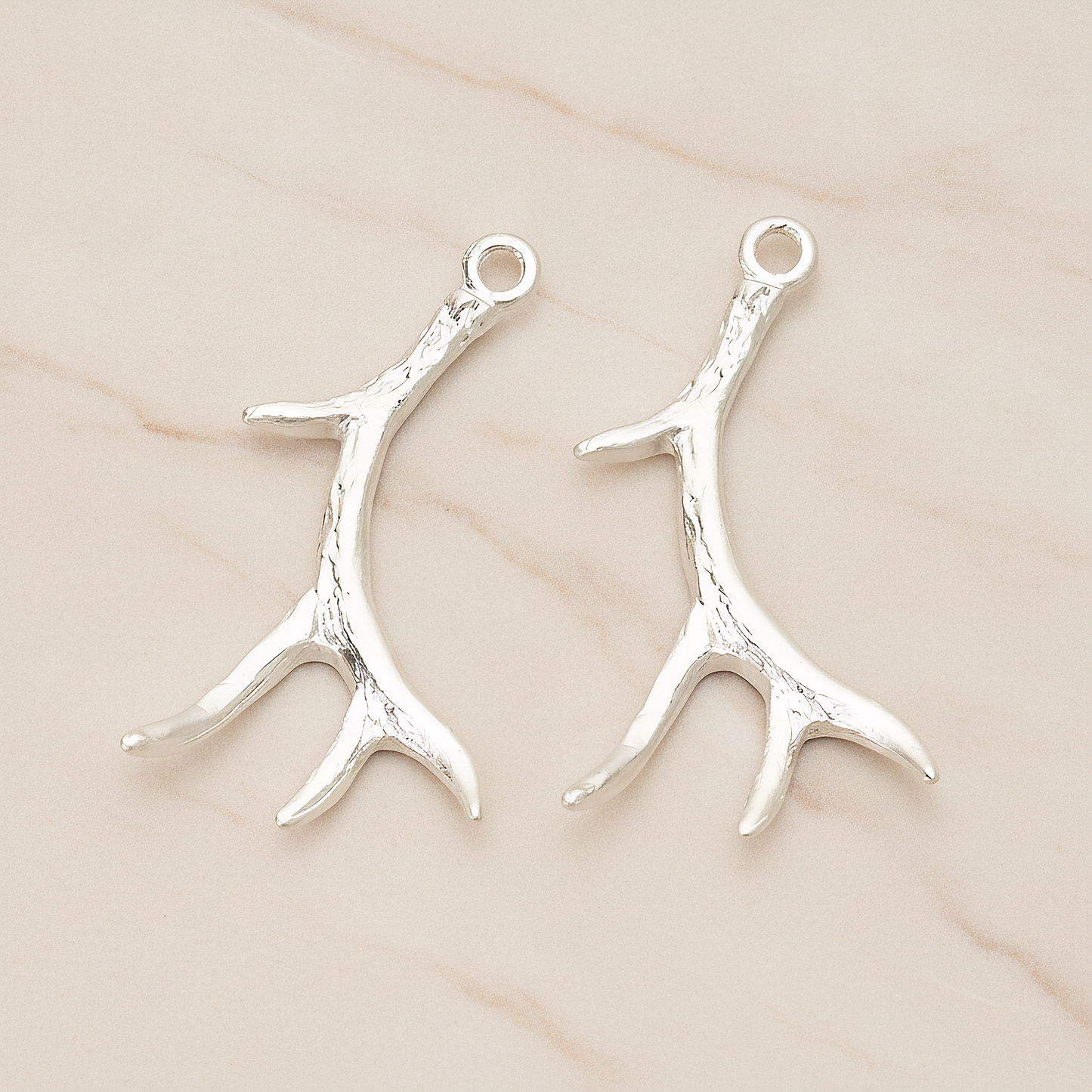 Deer Moose Antler Pendant, 2 Pc on warm marble background (PD.1402)