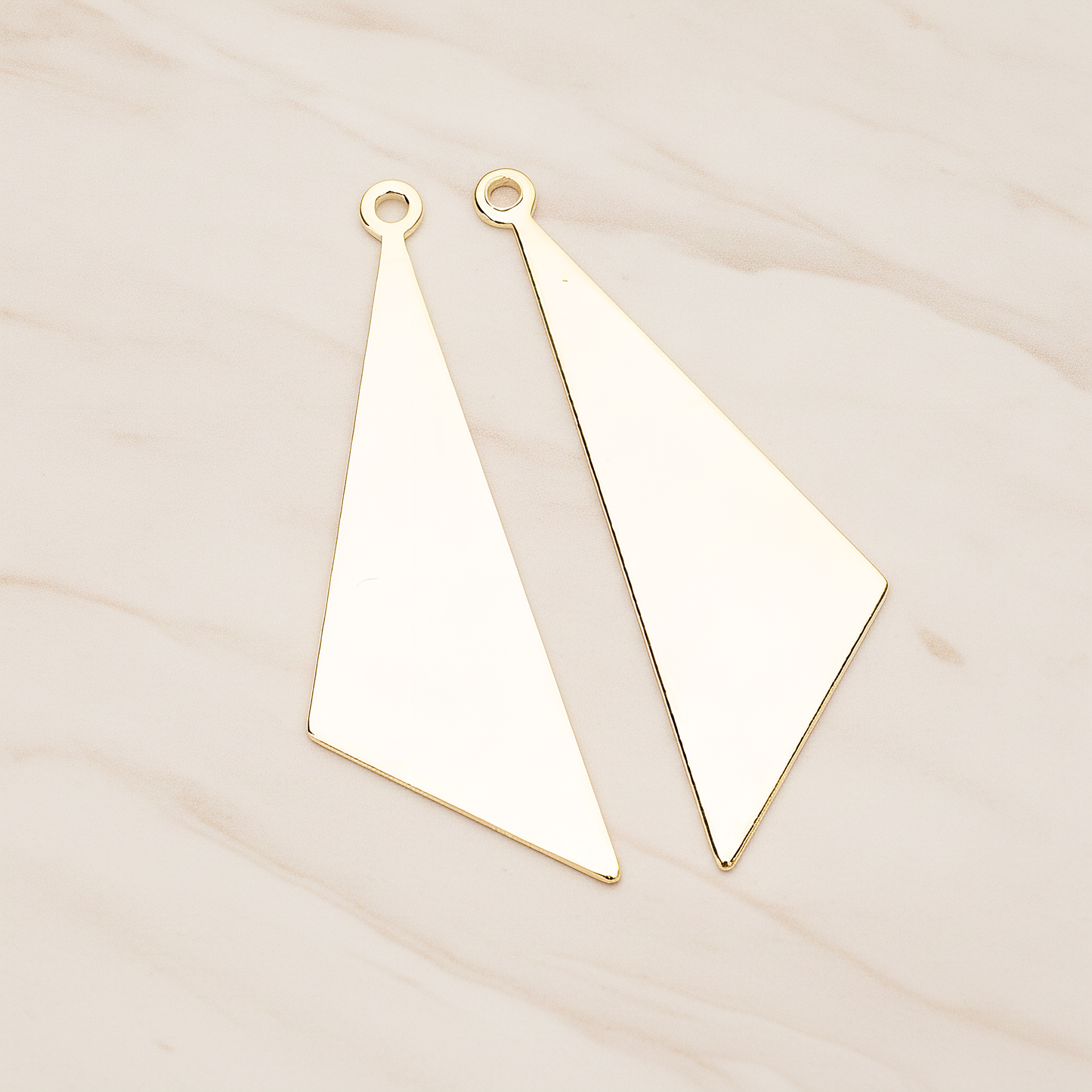 Simple Flat Metal Pad Triangle Pendant, 2 Pc on warm marble background (PD.1419)