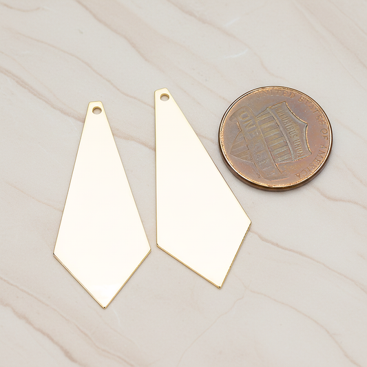Simple Flat Metal Pad Diamond Shape Pendant, 2 Pc on warm marble background (PD.1420)