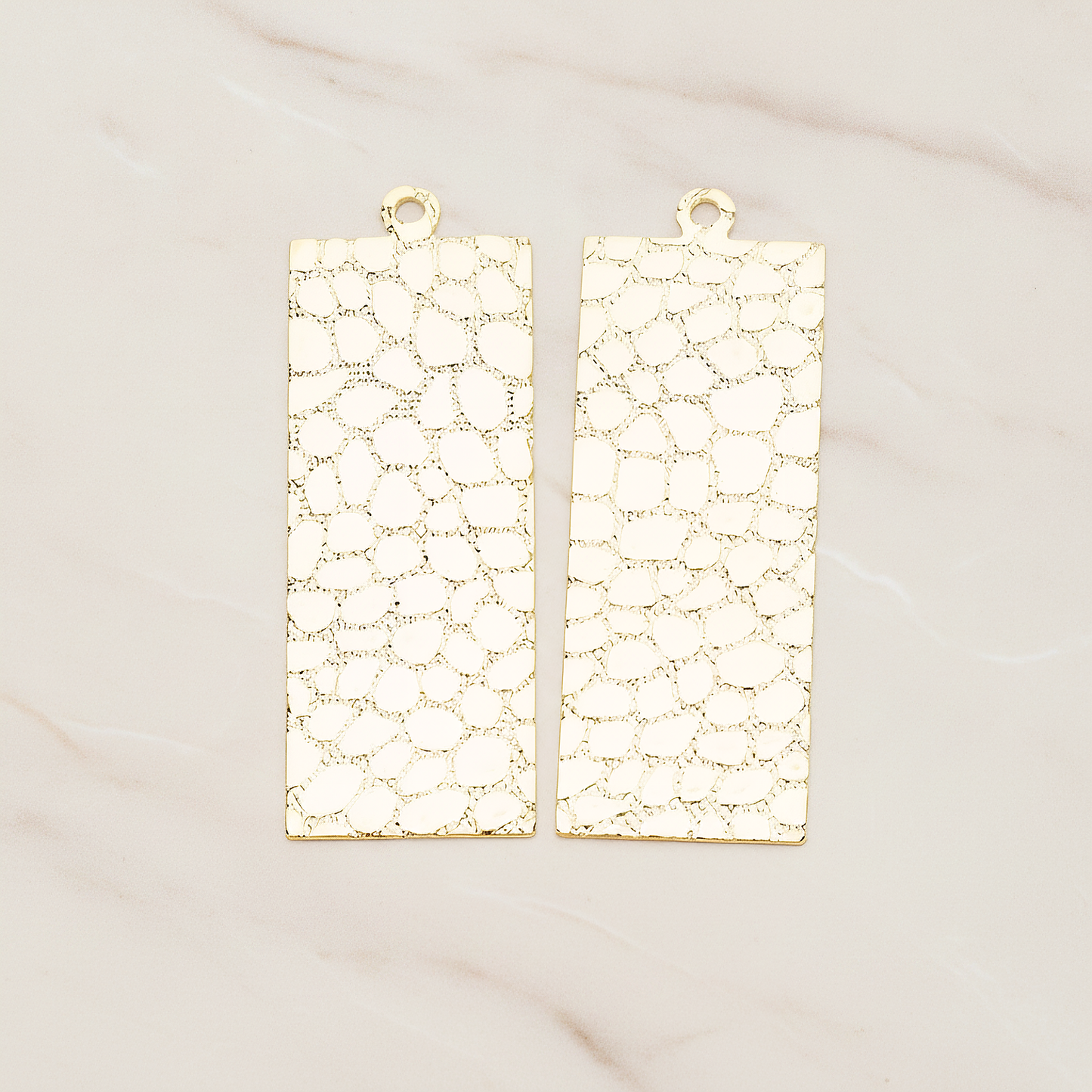 Leopard Pattern Leather Texture Rectangle Pendant, 2 Pc on warm marble background (PD.1422)