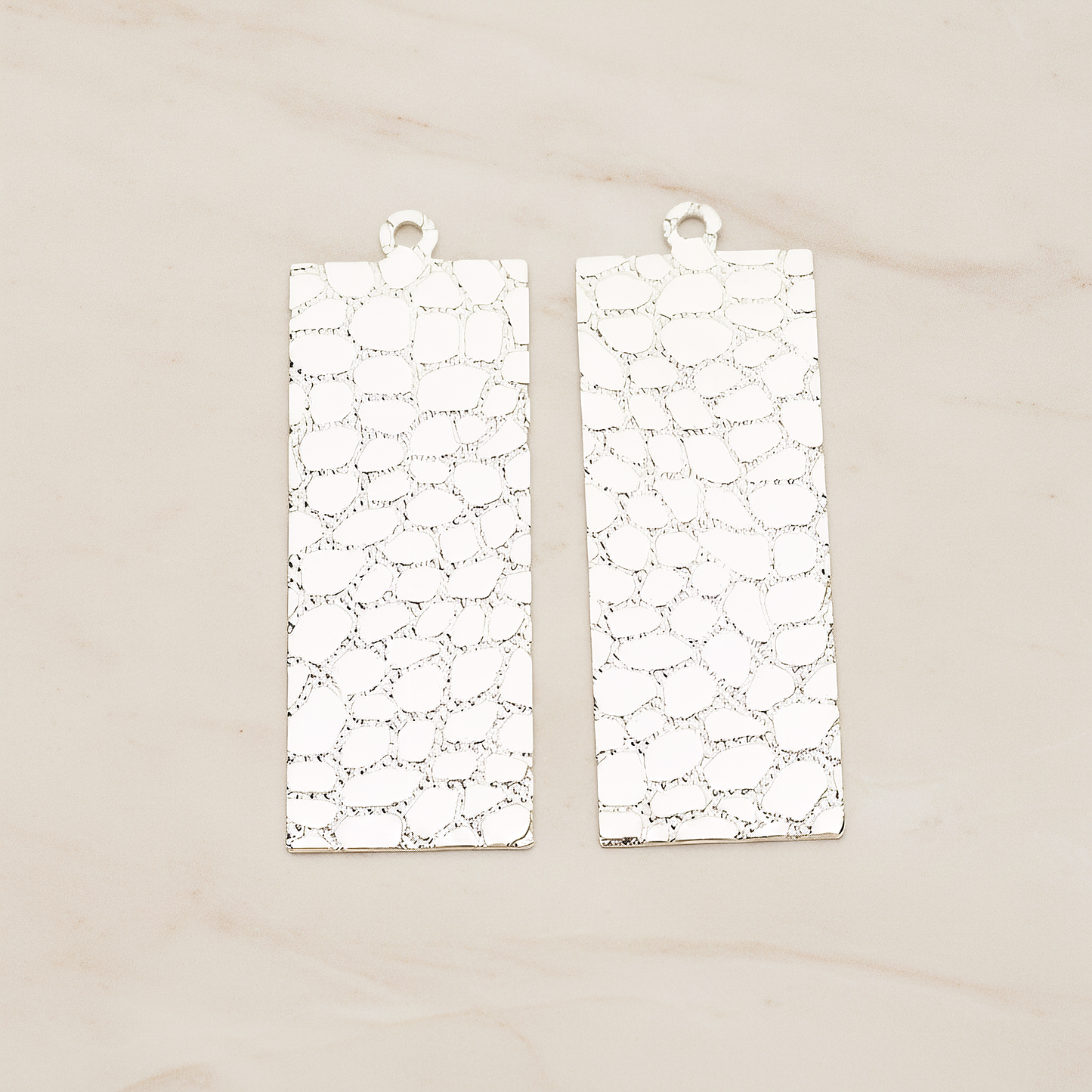 Leopard Pattern Leather Texture Rectangle Pendant, 2 Pc on warm marble background (PD.1422)