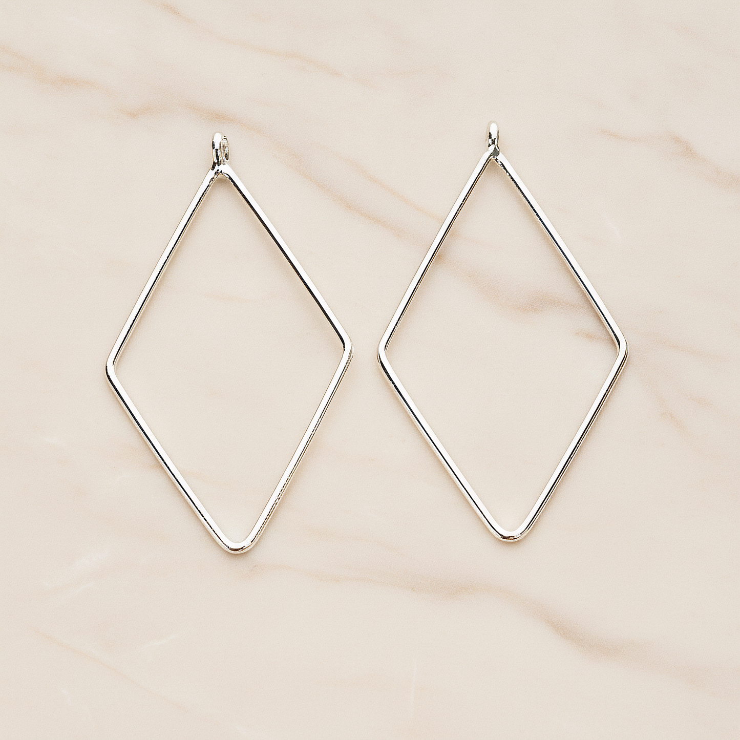 Diamound Square Link Frame Pendant, 2 Pc on warm marble background (PD.1425)
