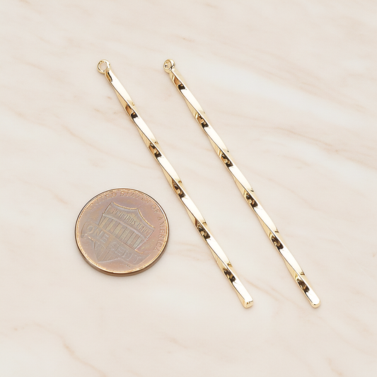 62mm Simple Twisted Vertical Bar Pendant, 2 Pc on warm marble background (PD.1433-02)