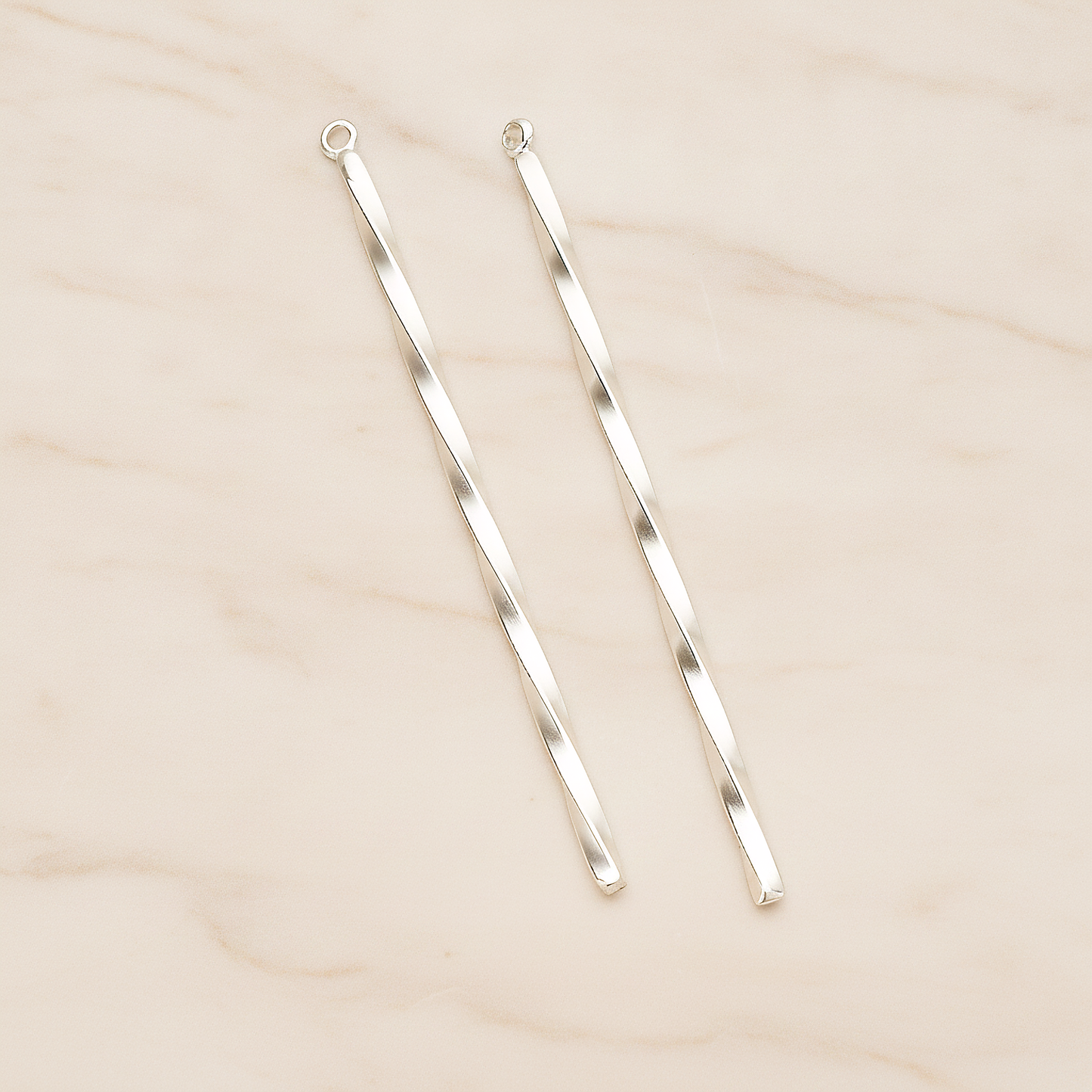 62mm Simple Twisted Vertical Bar Pendant, 2 Pc on warm marble background (PD.1433-02)