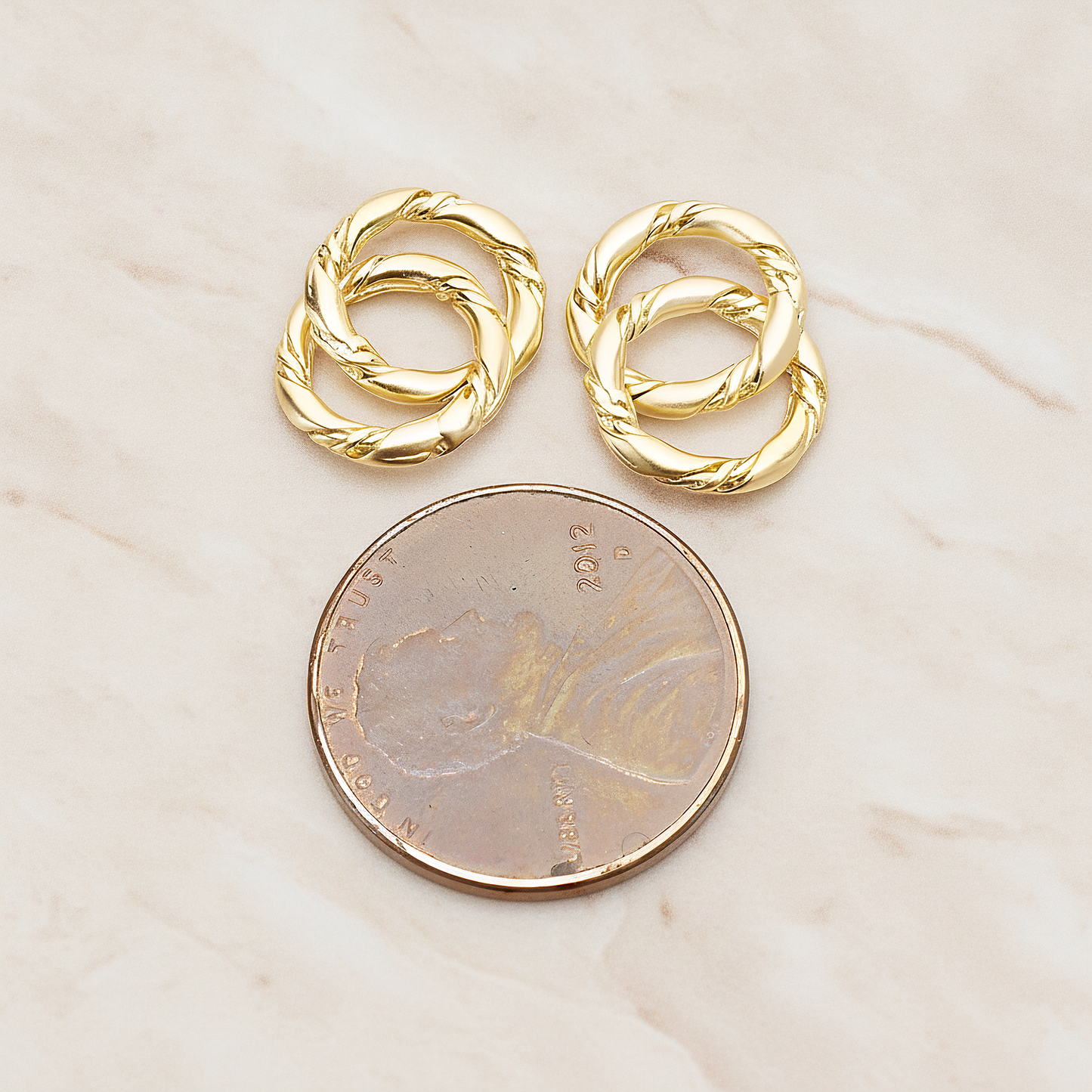 Rope Textured Double O Link Connector Pendant, 2 Pc on warm marble background (PD.1435)