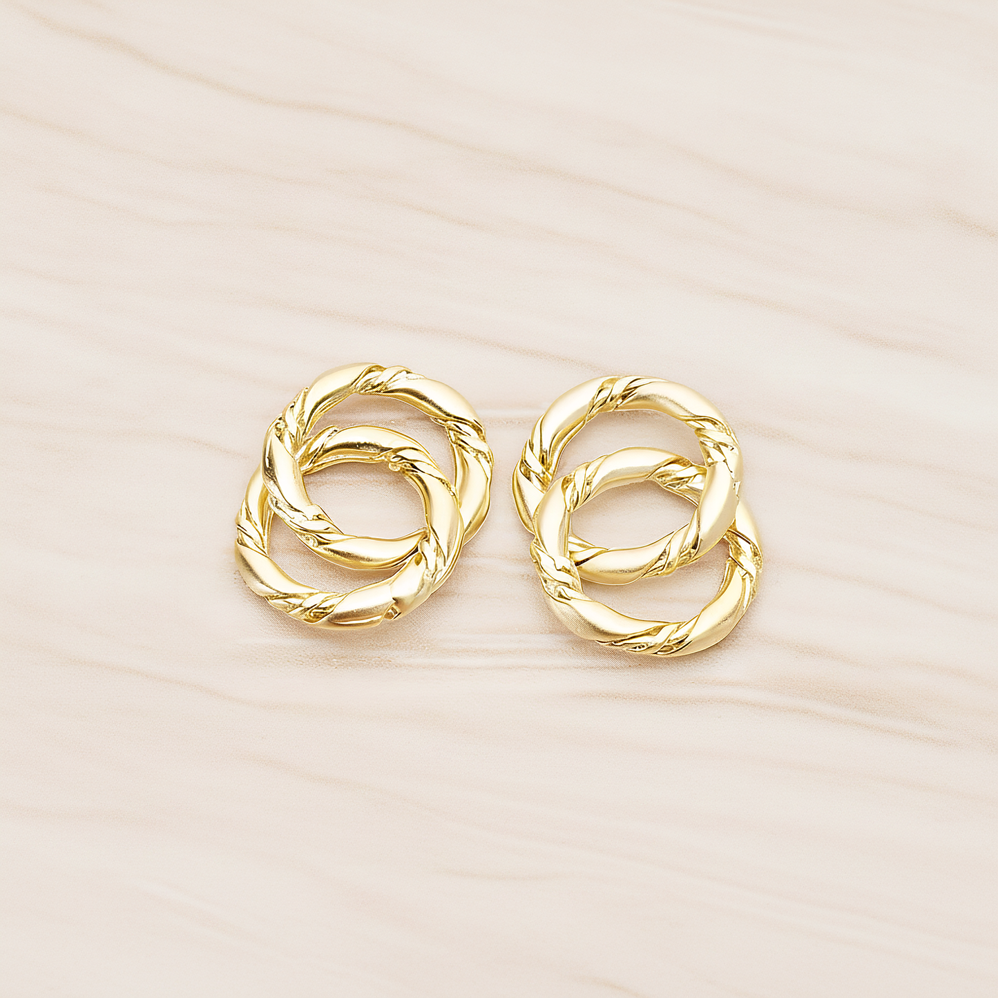 Rope Textured Double O Link Connector Pendant, 2 Pc on warm marble background (PD.1435)
