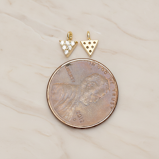 Multi Cubic Zirconia CZ Mini Triangle Charm Pendant, 2 Pc on warm marble background (PD.1478)