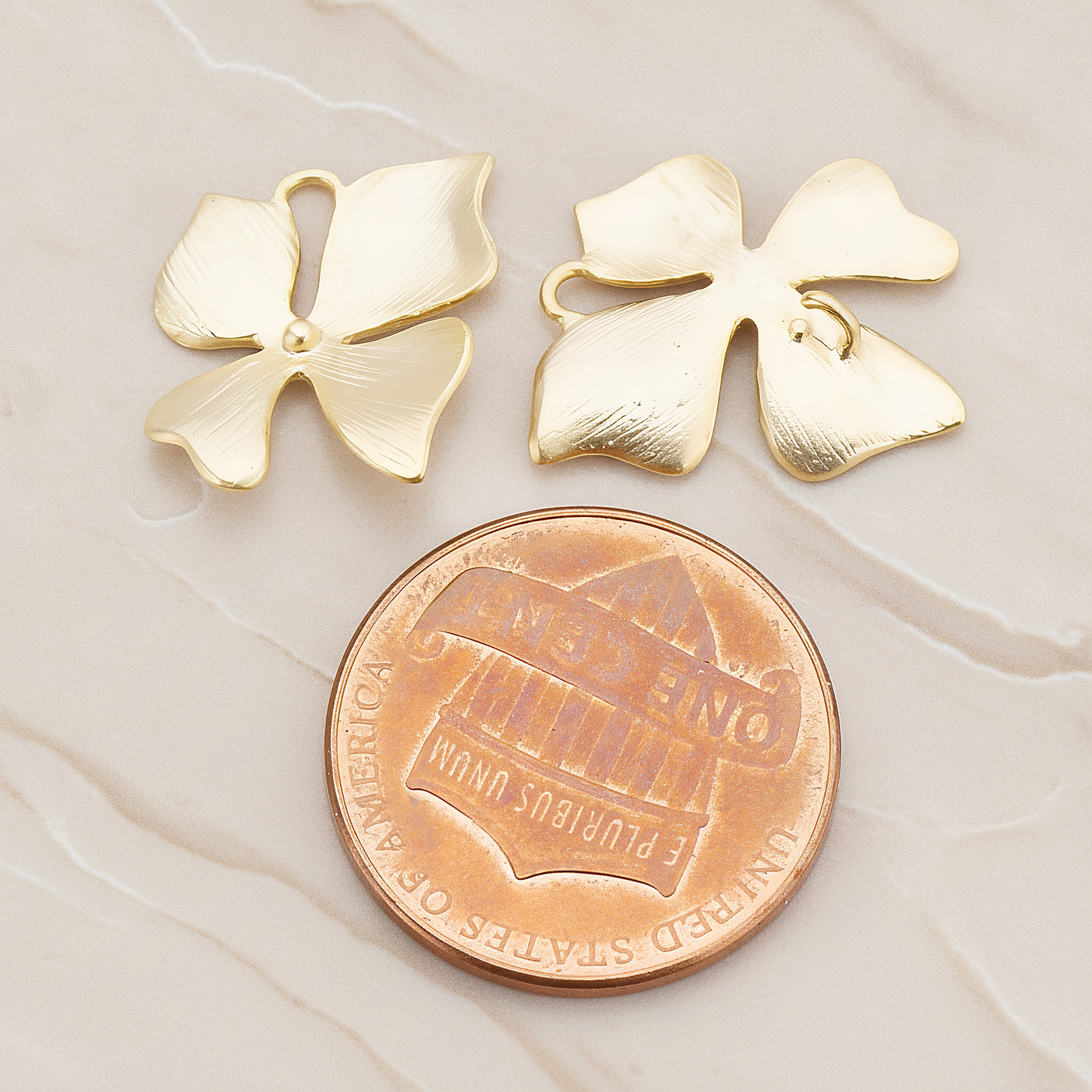 MEDIUM Piece Quadruple Flower Pendant, 2 Pc on warm marble background (PD.148-02)