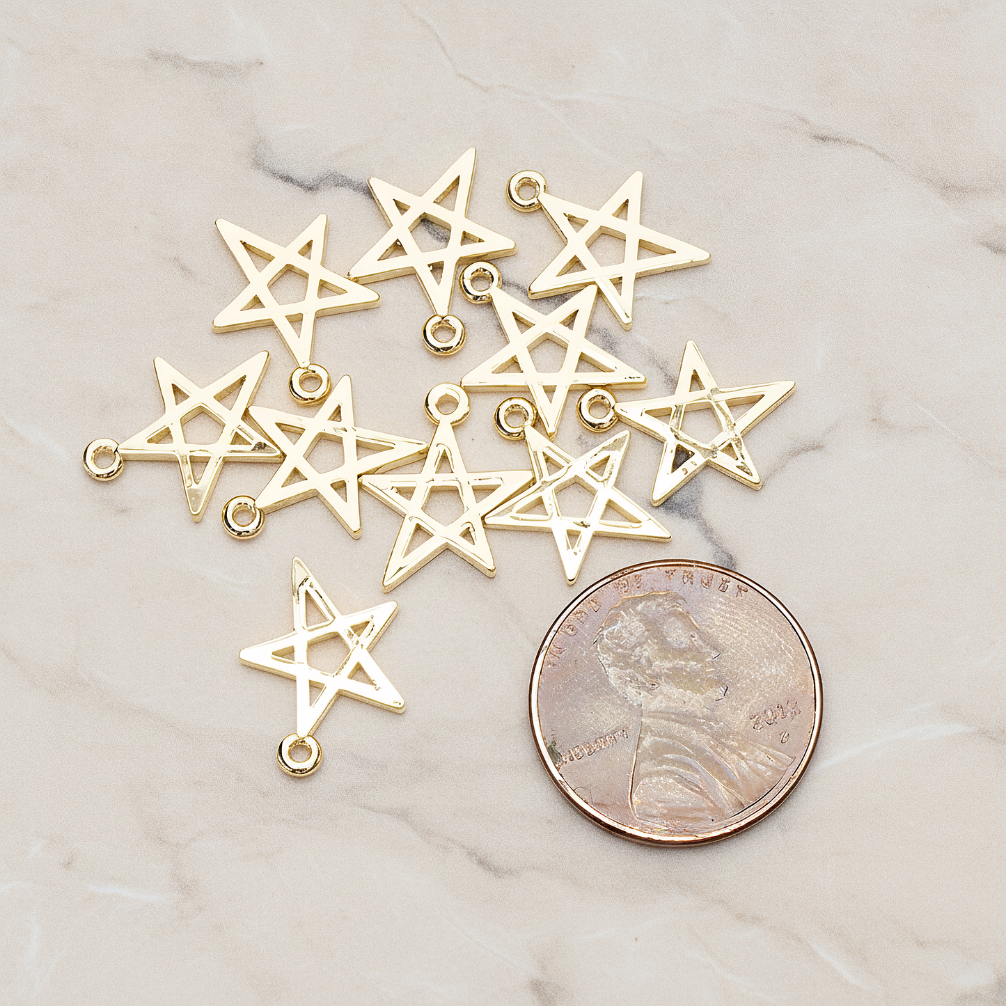 Simple Drawing Star Link Charm Pendant, 2 Pc on warm marble background (PD.1481)