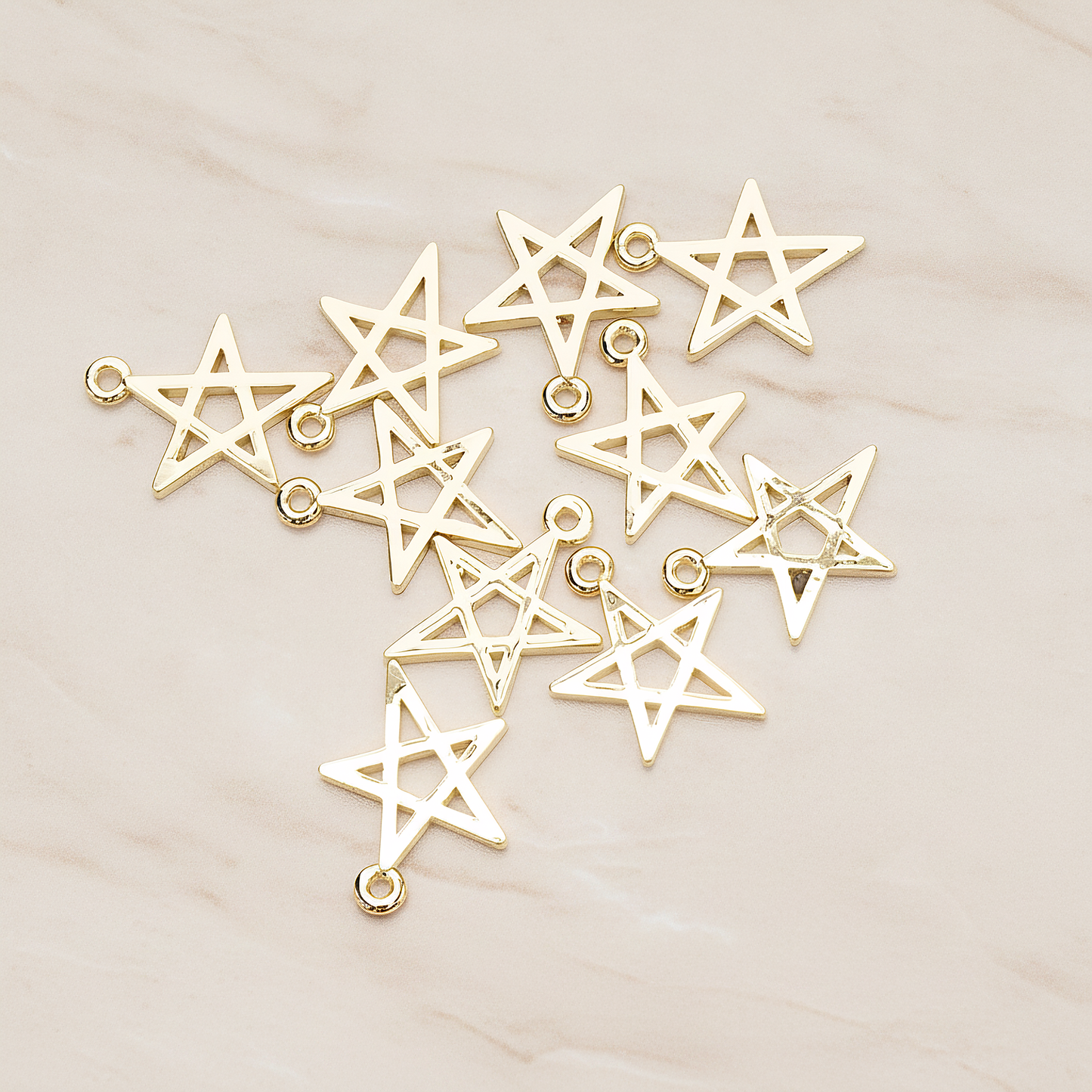 Simple Drawing Star Link Charm Pendant, 2 Pc on warm marble background (PD.1481)