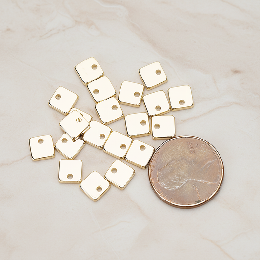 Simple Geometric 6 Mm Square Charm Pendant, 4 Pc on warm marble background (PD.1486)