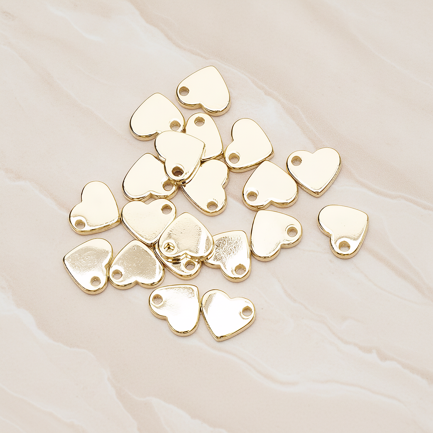 Simple Flat Heart Charm Pendant, 4 Pc on warm marble background (PD.1487)