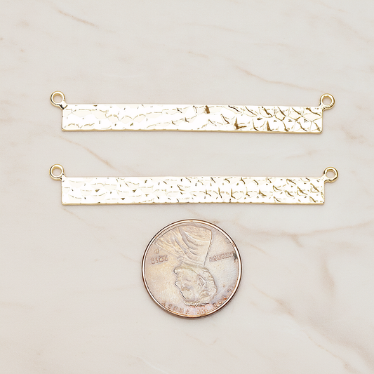 Simple Long Rectangle Hammered Bar Double Loop Connector, 2 Pc on warm marble background (PD.1490-02)