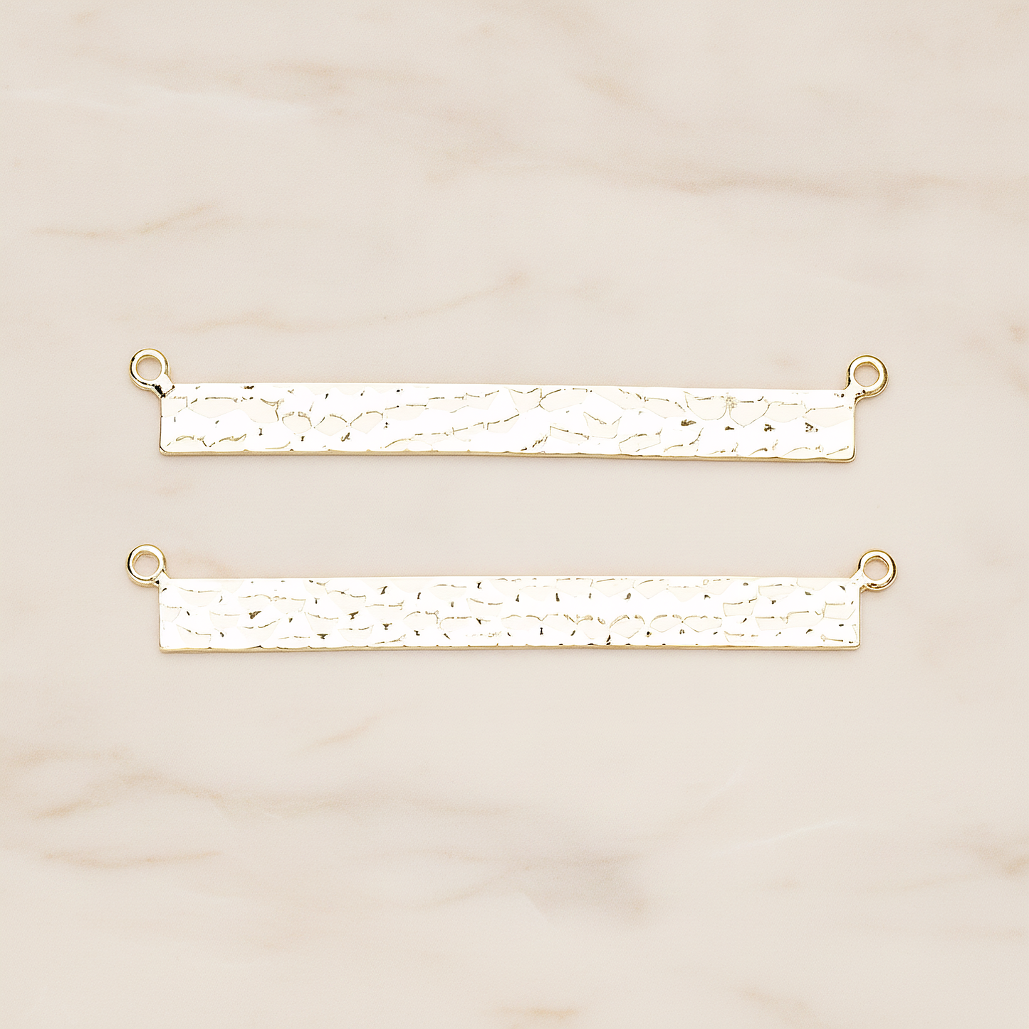 Simple Long Rectangle Hammered Bar Double Loop Connector, 2 Pc on warm marble background (PD.1490-02)