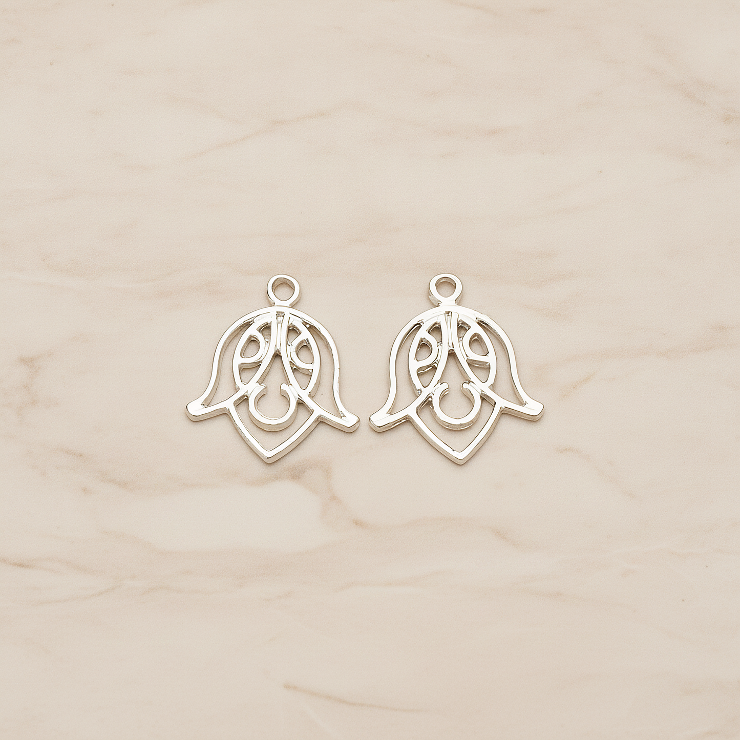 Flat Tulip Silhouette Flower Pendant, 2 Pc on warm marble background (PD.1513)