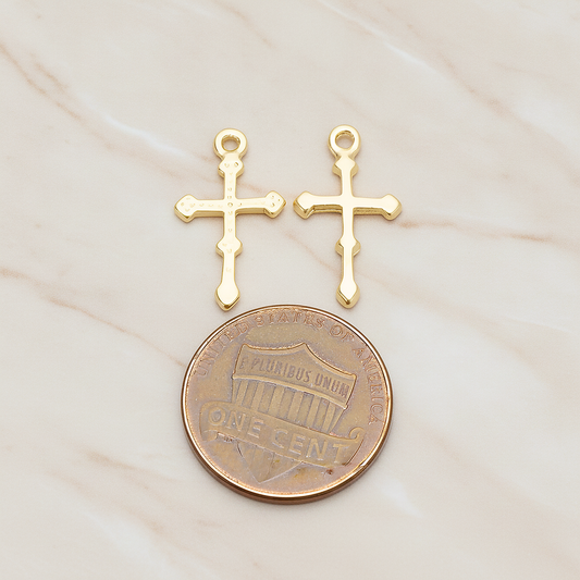 Simple Gothic Cross Charm Pendant, 2 Pc on warm marble background (PD.1515)